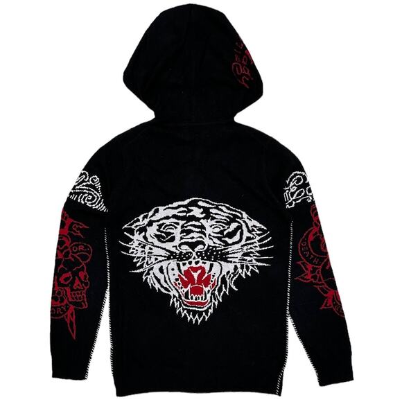 Ed Hardy by Christian Audigier Tiger Wool Blend Full Zip Hoodie Sweater - Picture 1 of 2